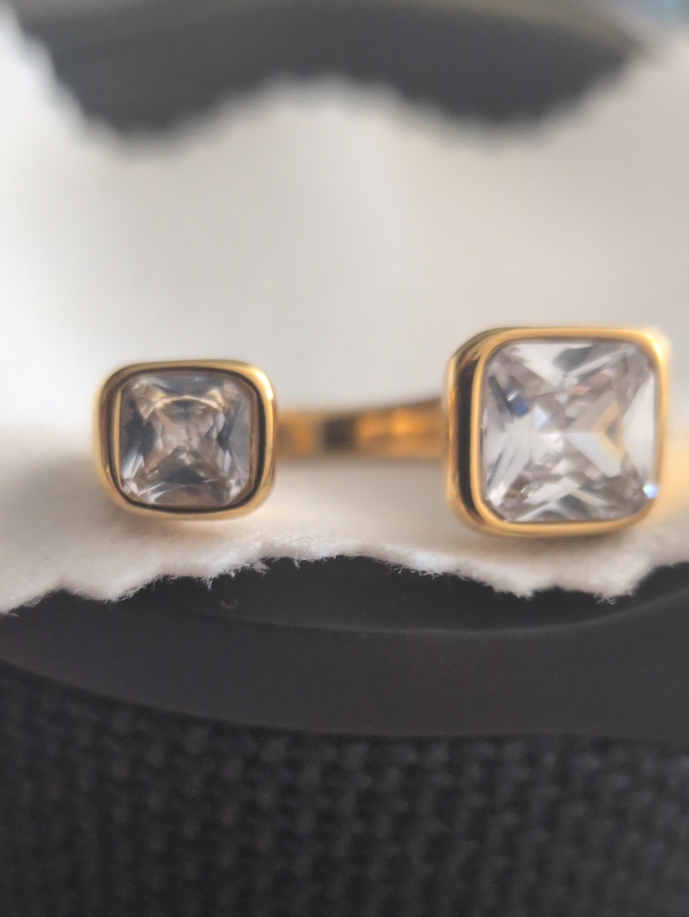 Gold Open Band Ring with Clear Square Stones
